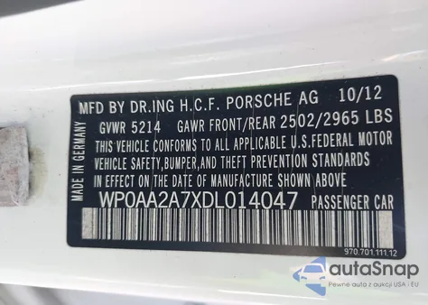 2013 Porsche Panamera 4 z USA, uszkodzony, nr VIN WP0AA2A7XDL014047